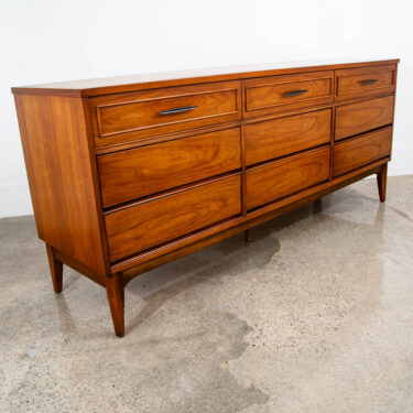 Mid Century Modern Dresser Credenza Dixie 9 Drawer Vintage Walnut Danish Drexel