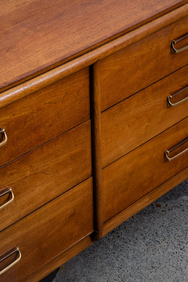 Mid Century Modern Dresser Credenza 6 Drawer Drexel Cascade Vintage Walnut Gold - Image 12