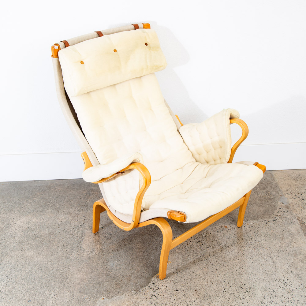 Mid Century Danish Modern Lounge Chair Dux Bruno Mathsson Pernilla White Fabric - Image 9