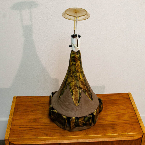 Mid Century Modern Ceramic Table Lamp Gold and Brown Vintage Danish Lamp Shade - Image 10