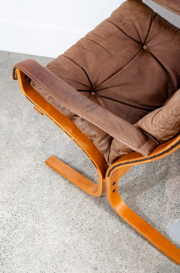 Mid Century Danish Modern Lounge Chair Set Siesta Tan Leather Westnofa Pair Arms - Image 10
