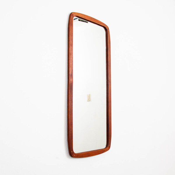 Mid Century Danish Modern Rounded Mirror Wall Hanging Solid Teak Abstract Mcm - Image 2