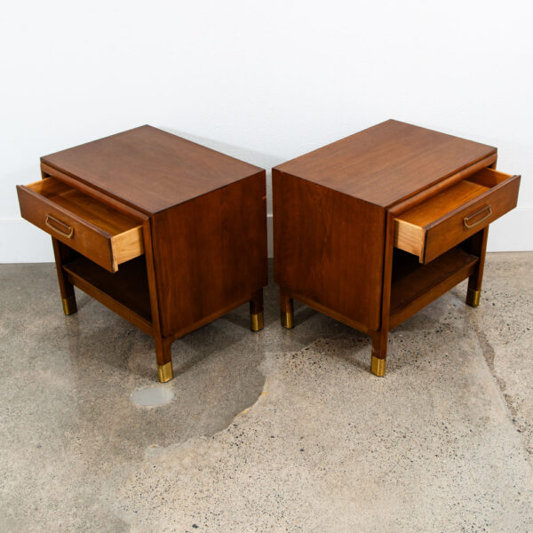 Mid Century Modern Nightstands End Side Table Drawer Walnut Vintage Drexel Brass - Image 5
