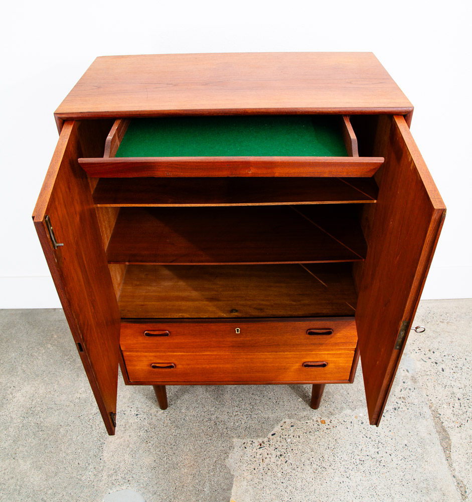 Mid Century Danish Modern Hutch Cabinet Solid Teak Doors Denmark Compact Vintage - Image 6