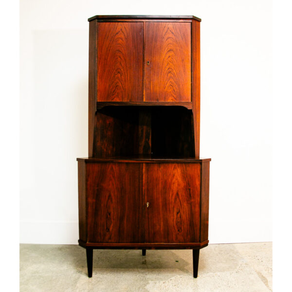 Mid Century Danish Modern Corner Cabinet Rosewood Bar Denmark Drawers Locking VG