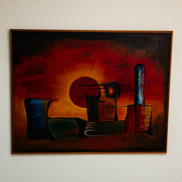 Mid Century Modern Painting Art Abstract Expressionism Framed Landscape Red Orange