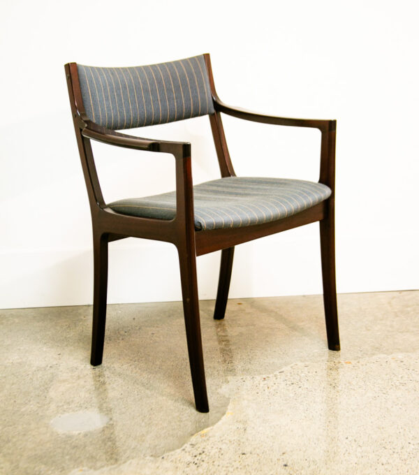 Mid Century Danish Modern Dining Chairs Set 2 Pair Armchair Mahogany Striped NM - Image 8