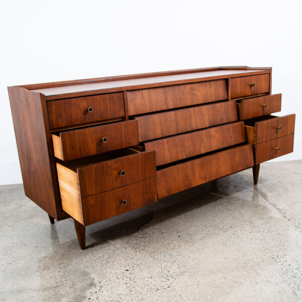 Mid Century Modern Credenza Dresser 10 Drawer Stanley Walnut Mcm Brass Handles - Image 5