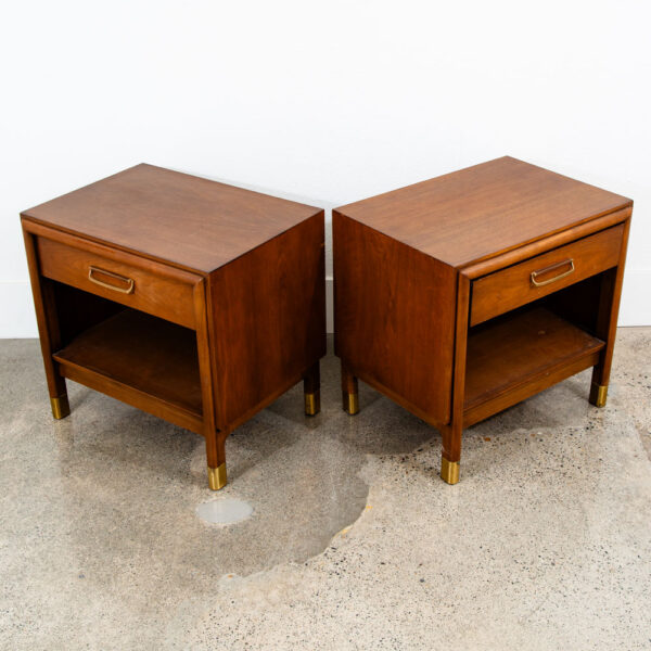 Mid Century Modern Nightstands End Side Table Drawer Walnut Vintage Drexel Brass - Image 7