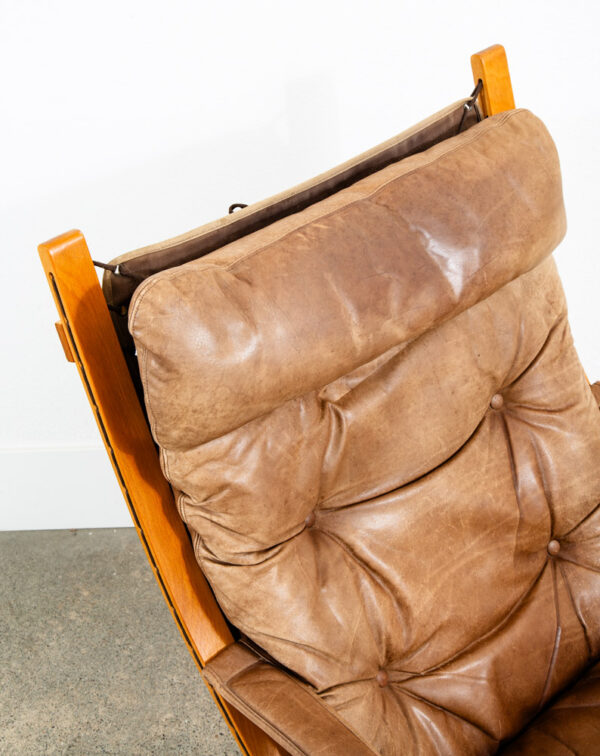 Mid Century Danish Modern Lounge Chair Set Siesta Tan Leather Westnofa Pair Arms - Image 6