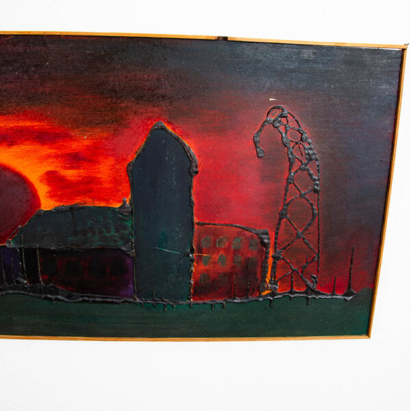 Mid Century Modern Original Art Surrealist Landscape Sun Set Painting Original - Image 11