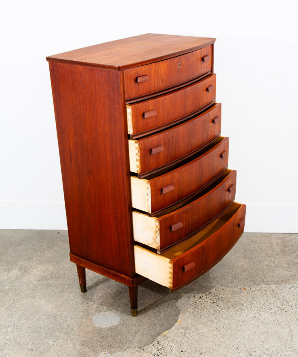 Mid Century Danish Modern Highboy Dresser 6 Drawer Teak Handles Denmark Locking - Image 3
