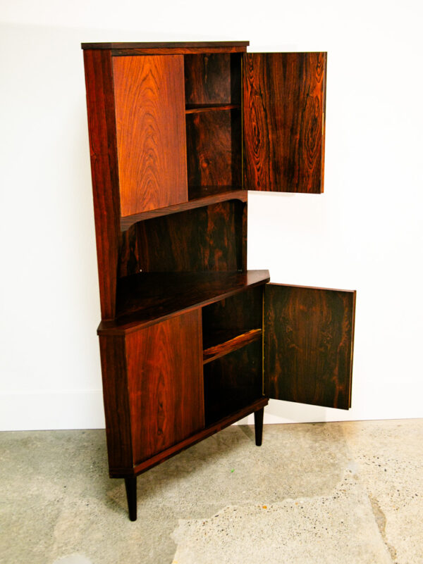 Mid Century Danish Modern Corner Cabinet Rosewood Bar Denmark Drawers Locking VG - Image 3
