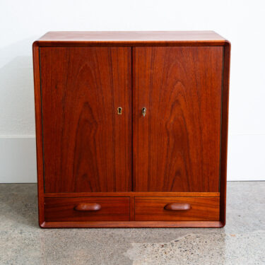 Mid Century Danish Modern Compact Cabinet Teak Table Dresser Top Doors Denmark