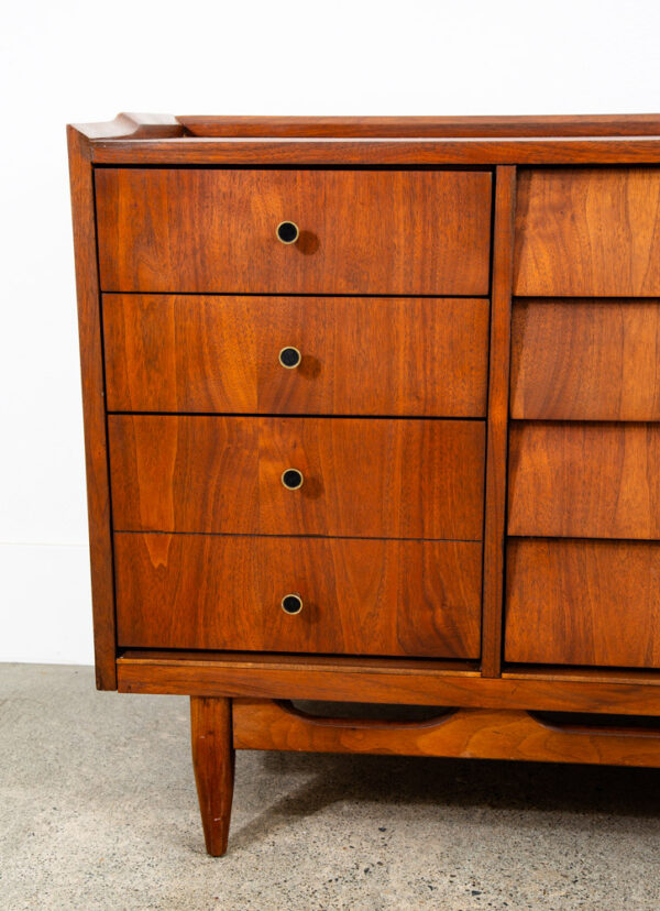 Mid Century Modern Credenza Dresser 10 Drawer Stanley Walnut Mcm Brass Handles - Image 7