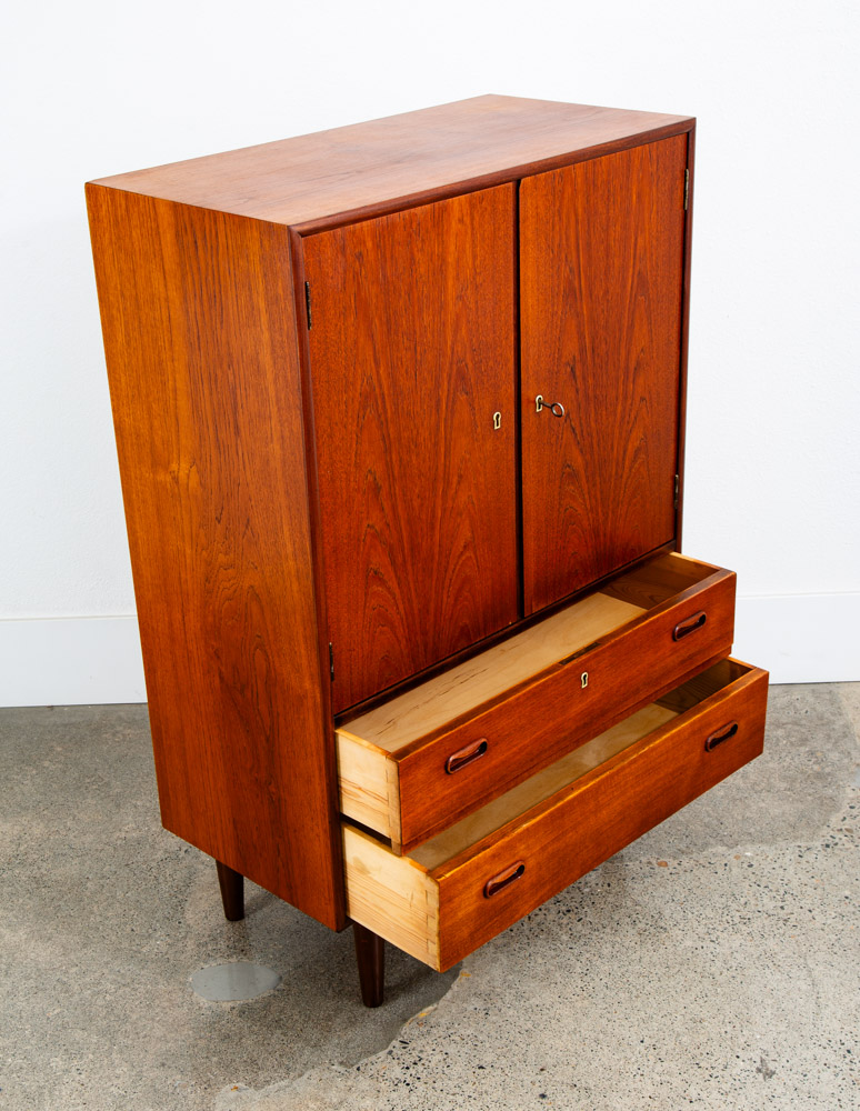 Mid Century Danish Modern Hutch Cabinet Solid Teak Doors Denmark Compact Vintage - Image 12