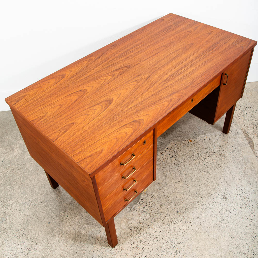 Mid Century Danish Modern Desk Executive Floating Teak Book Shelf Denmark Bar VG - Image 3