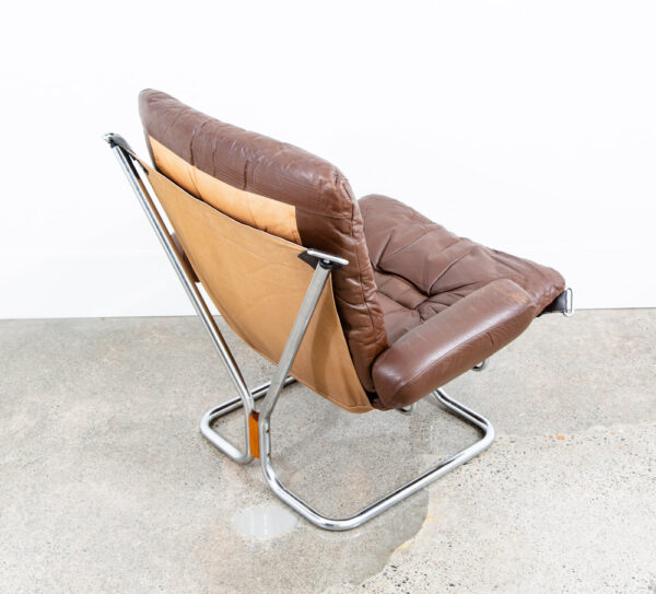 Mid Century Danish Modern Lounge Chair Brown Leather Ingmar Relling Westnofa Arm - Image 8