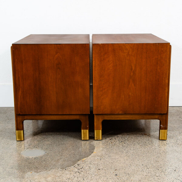 Mid Century Modern Nightstands End Side Table Drawer Walnut Vintage Drexel Brass - Image 3