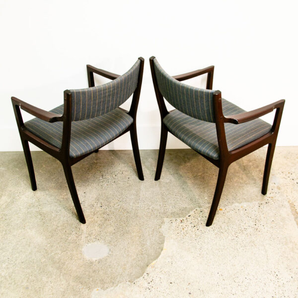Mid Century Danish Modern Dining Chairs Set 2 Pair Armchair Mahogany Striped NM - Image 6