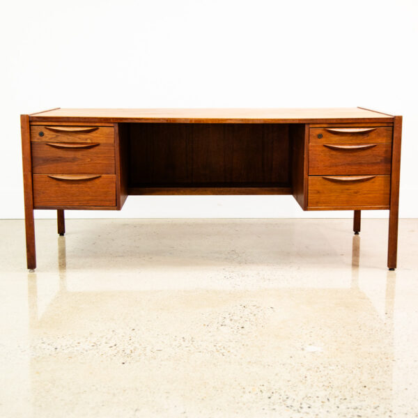 Mid Century Modern Desk Executive Jens Risom Walnut Leather Large Mcm Floating - Image 2