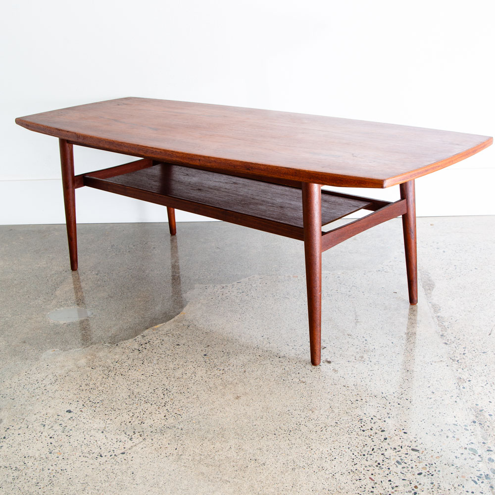 Mid Century Danish Modern Coffee Table Solid Teak Denmark Surfboard Shelf Mcm M - Image 4