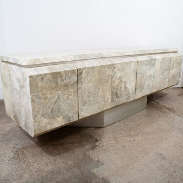 Mid Century Post Modern Credenza Sideboard Custom Stone Marble Metal Frame 1980