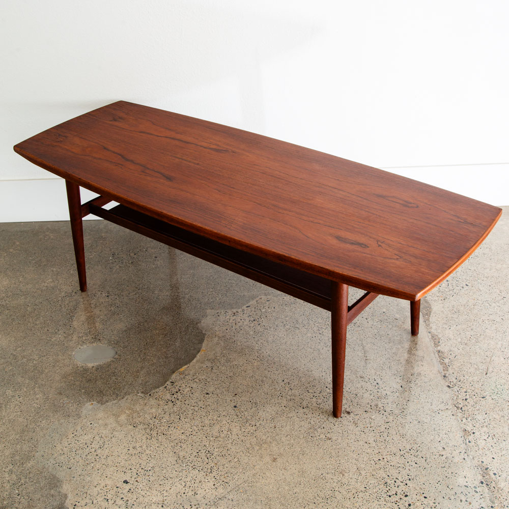 Mid Century Danish Modern Coffee Table Solid Teak Denmark Surfboard Shelf Mcm M - Image 5
