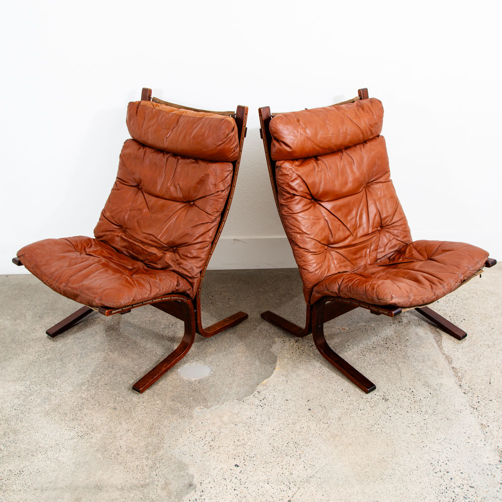 Mid Century Danish Modern Lounge Chair Set Siesta Red Leather Westnofa Pair Mcm