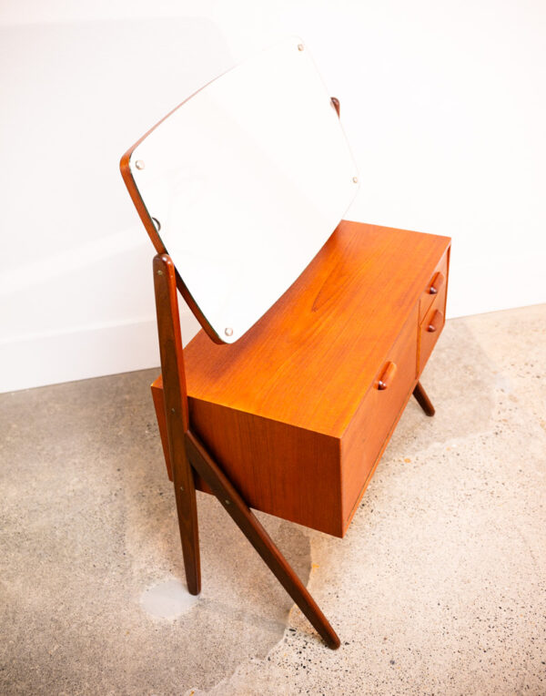 Mid Century Danish Modern Vanity Table Adjustable Mirror Teak Drawers Mcm Wood - Image 8