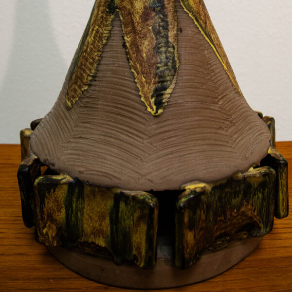 Mid Century Modern Ceramic Table Lamp Gold and Brown Vintage Danish Lamp Shade - Image 9