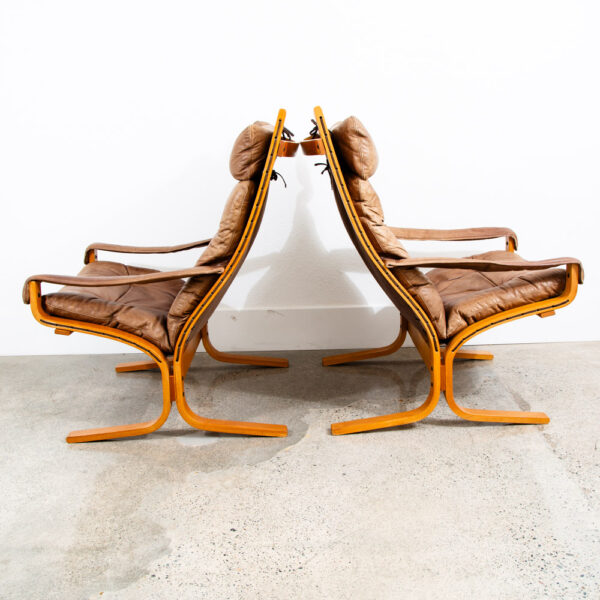 Mid Century Danish Modern Lounge Chair Set Siesta Tan Leather Westnofa Pair Arms - Image 3