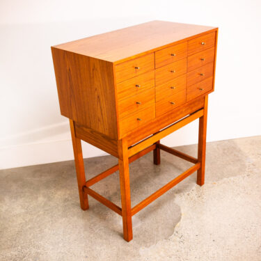 Mid Century Danish Modern Desk Cabinet Teak 12 Drawers Standing Custom Compact