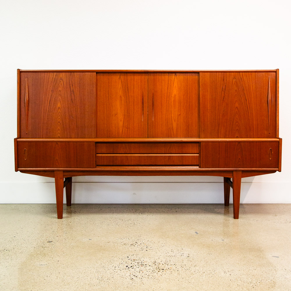 Mid Century Danish Modern Credenza Highboard Teak Sliding Doors Bar Mobler Mcm - Image 2