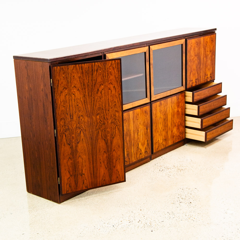 Mid Century Danish Modern Credenza Hutch Cabinet Glass Display Rosewood Modular - Image 2