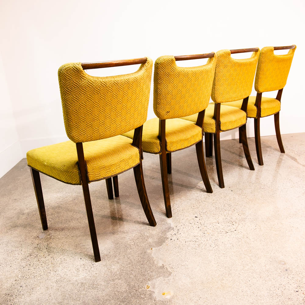 Mid Century Danish Modern Dining Chairs Set 6 Solid Wood Beech Yellow Textured - Image 3