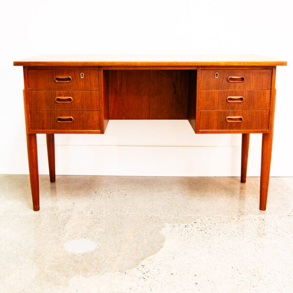Mid Century Danish Modern Desk Executive Teak 6 Drawer Bookshelf Floating Lock - Image 2