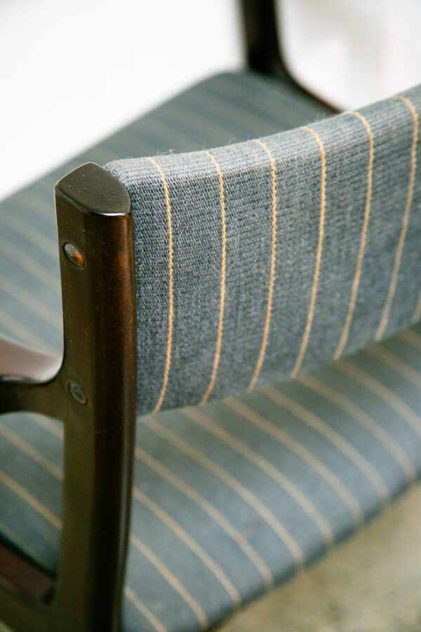Mid Century Danish Modern Dining Chairs Set 2 Pair Armchair Mahogany Striped NM - Image 12