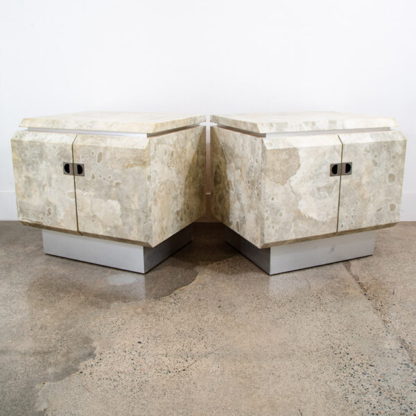 Mid Century Post Modern Nightstand End Side Table Custom Stone Marble Metal 1980 - Image 2