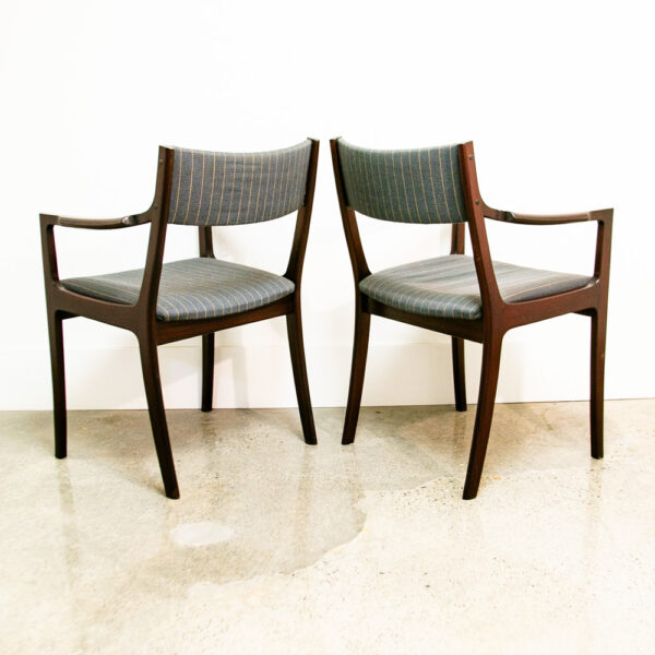 Mid Century Danish Modern Dining Chairs Set 2 Pair Armchair Mahogany Striped NM - Image 4
