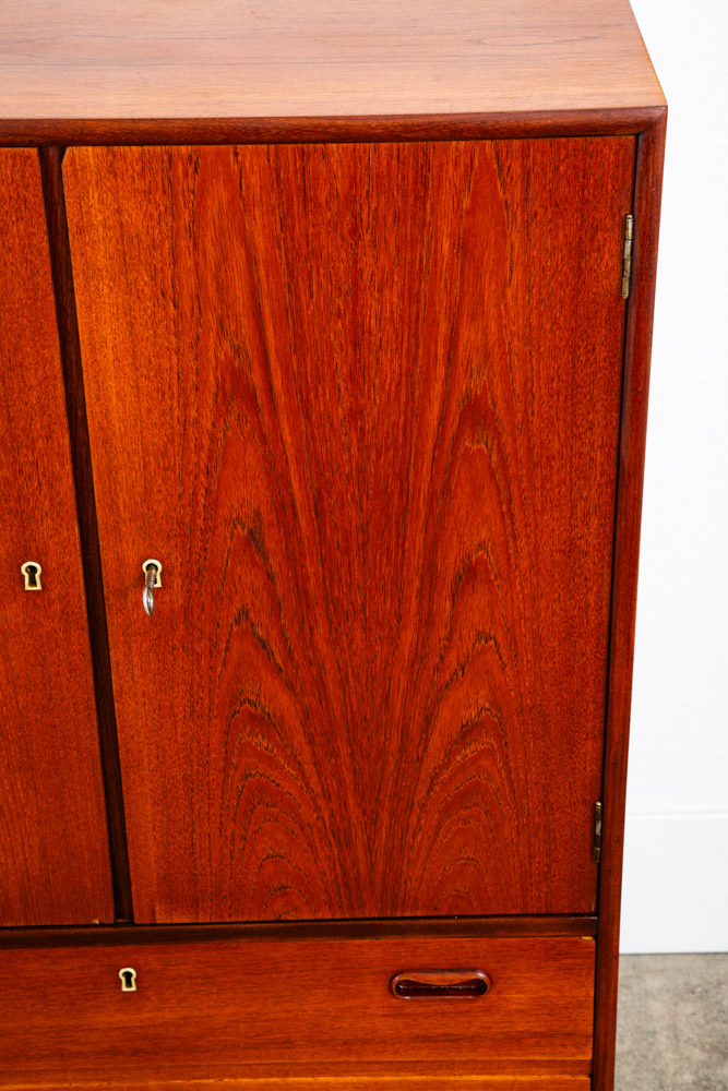 Mid Century Danish Modern Hutch Cabinet Solid Teak Doors Denmark Compact Vintage - Image 10