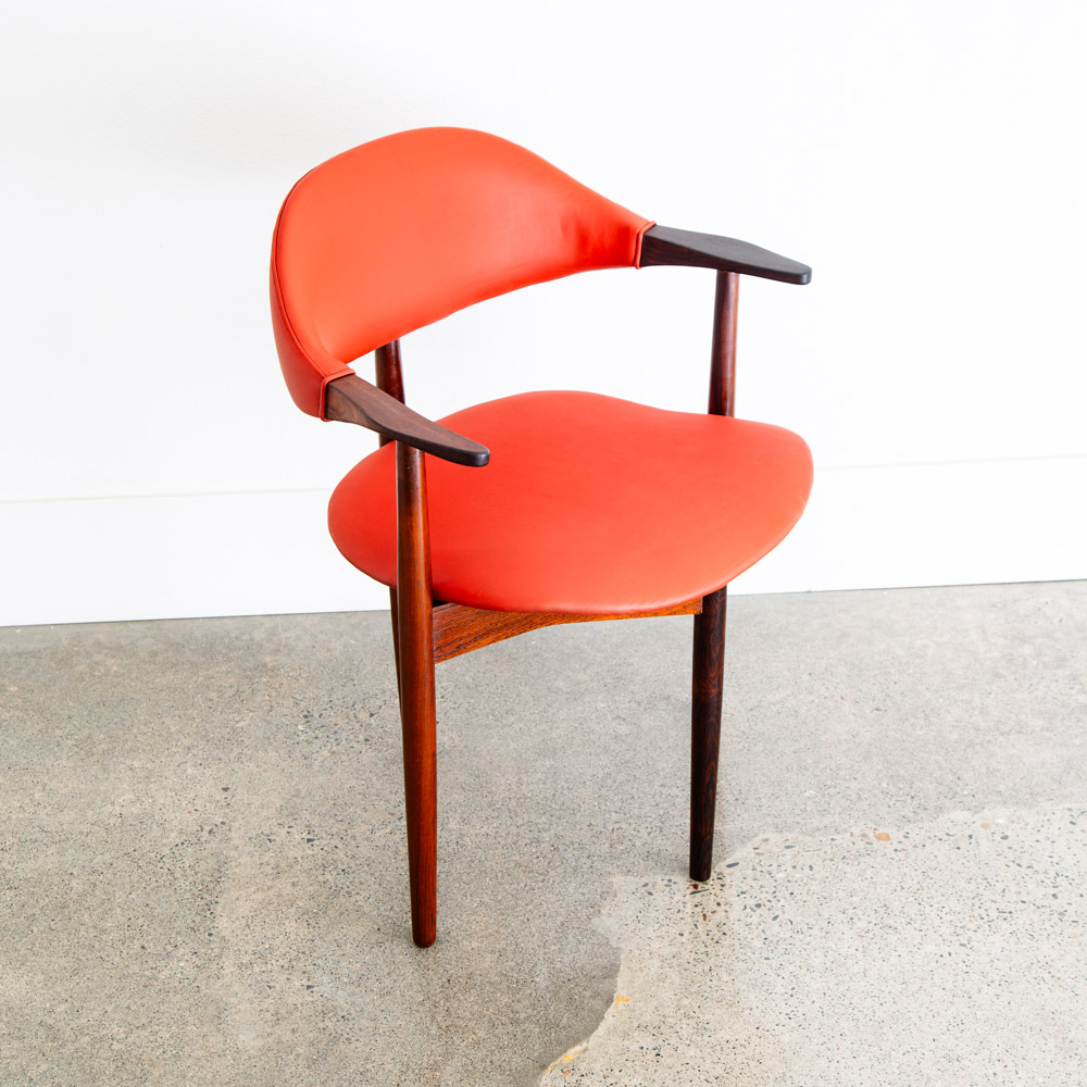 Mid Century Danish Modern Armchair Vestervig Eriksen Rosewood Chair Red Leather - Image 4