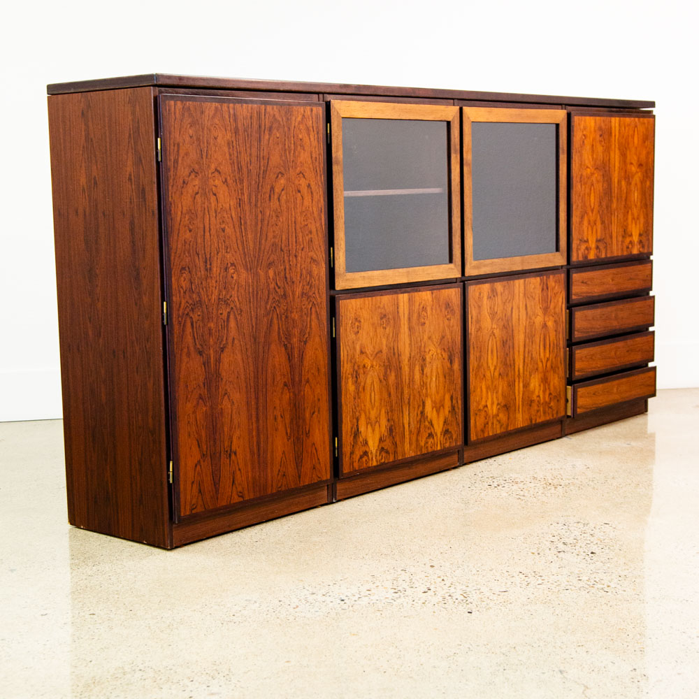 Mid Century Danish Modern Credenza Hutch Cabinet Glass Display Rosewood Modular
