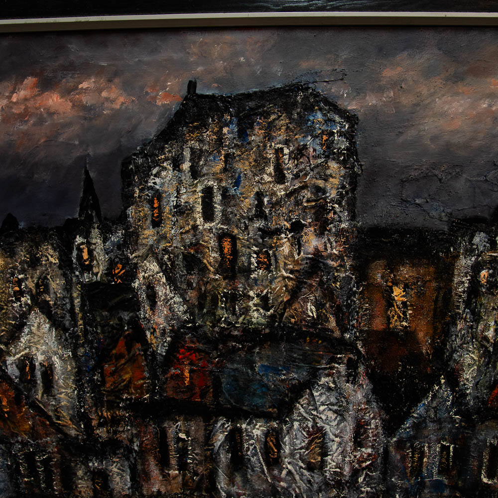 Mid Century Modern Art Original Abstract Expressionism Landscape Buildings Painting - Image 10