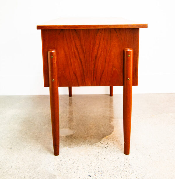 Mid Century Danish Modern Desk Executive Teak 6 Drawer Bookshelf Floating Lock - Image 3