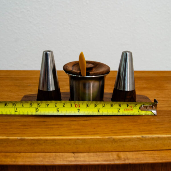 Mid Century Danish modern Salt Pepper Shaker Set Sugar, Spoon, & Rosewood Tray - Image 4