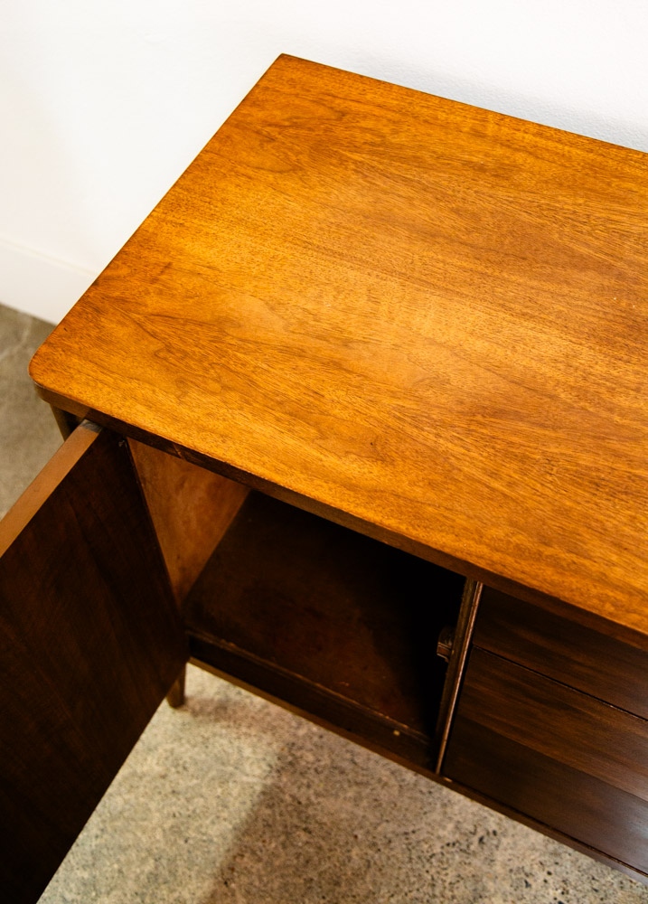 Mid Century Modern Credenza Cabinet Broyhill Saga Wide 3 Drawer Walnut Solid Mcm - Image 11