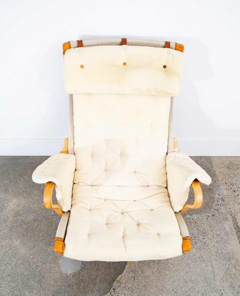 Mid Century Danish Modern Lounge Chair Dux Bruno Mathsson Pernilla White Fabric - Image 10
