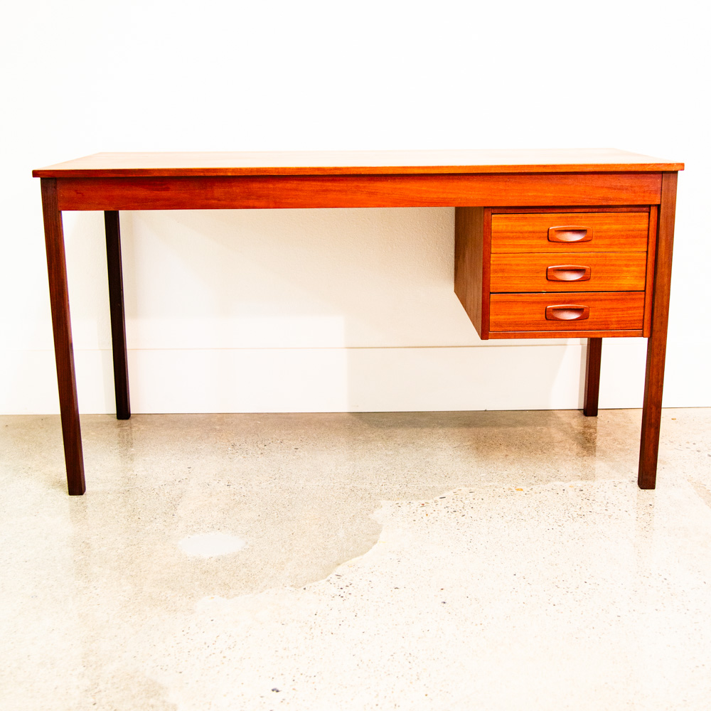 Mid Century Danish Modern Desk Executive Teak 3 Drawer Cabinet Danish Floating