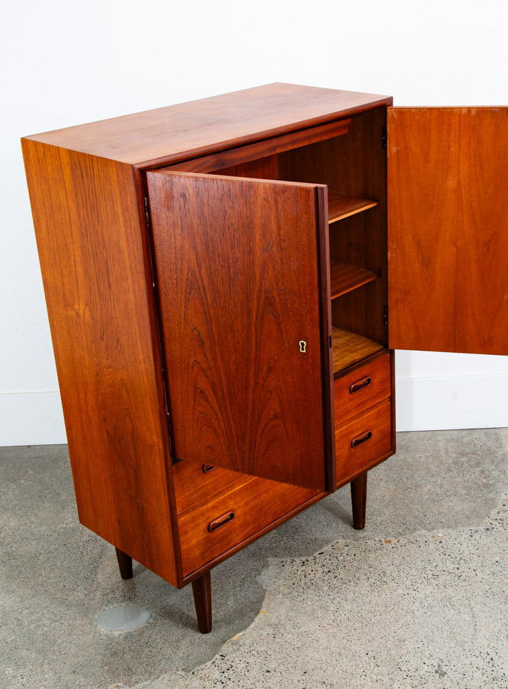 Mid Century Danish Modern Hutch Cabinet Solid Teak Doors Denmark Compact Vintage - Image 7